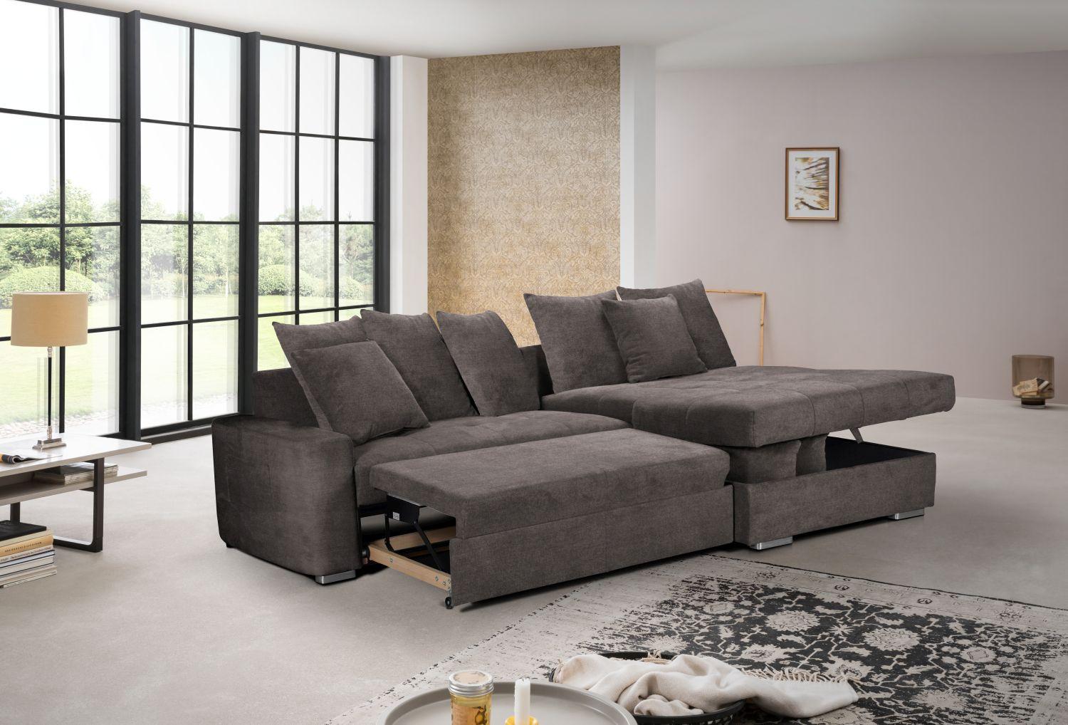 Ecksofa SALVADOR aus Mikrofaser in Braun offen