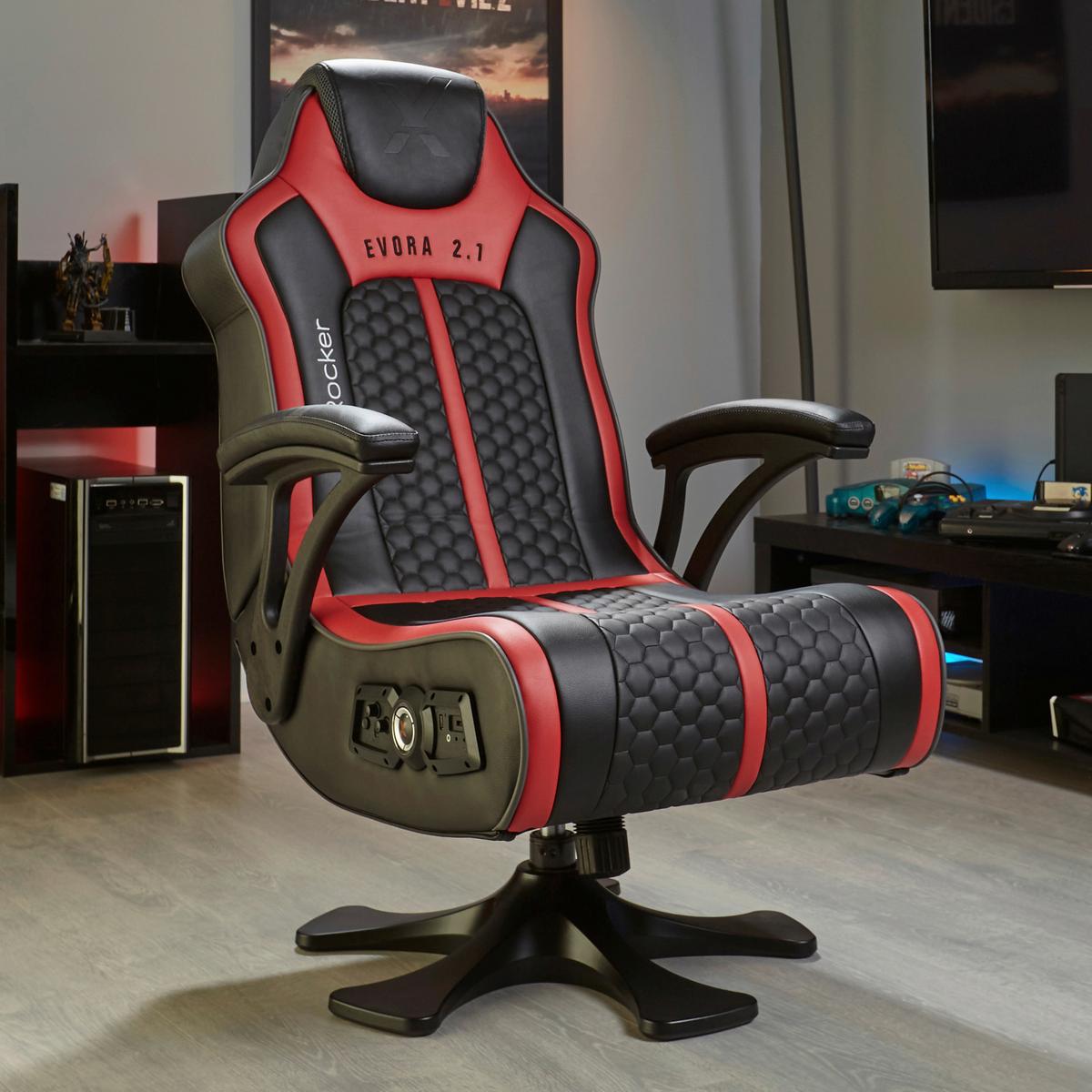 Gamingsessel Evora 2.1 - Rot/Schwarz, MODERN, Kunststoff/Textil (65/102,5/78cm) - X Rocker