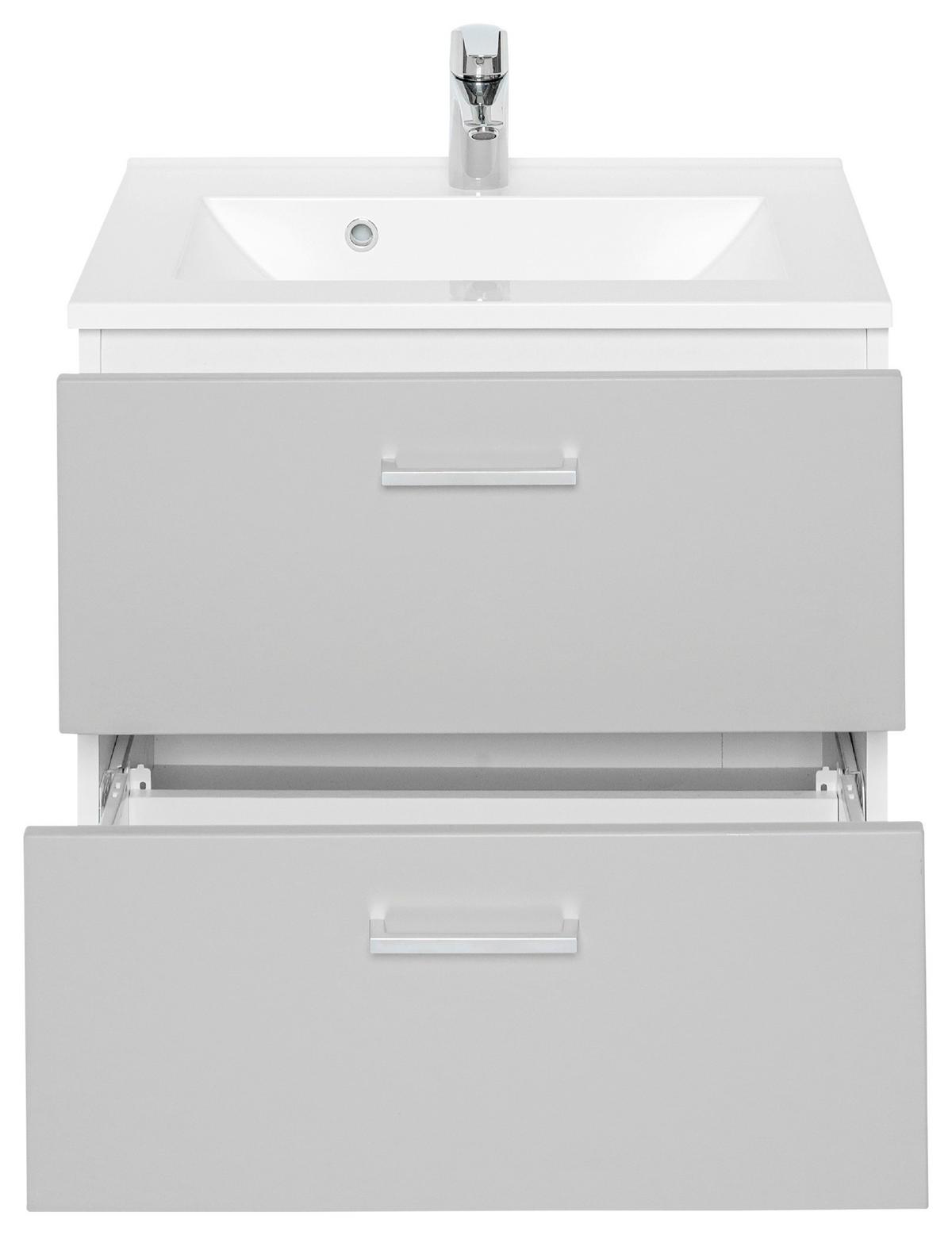 Waschtischkombi Riga Grau/weiß B: 60 Cm - Weiß/Grau, MODERN, Holzwerkstoff/Stein (60cm) - Held