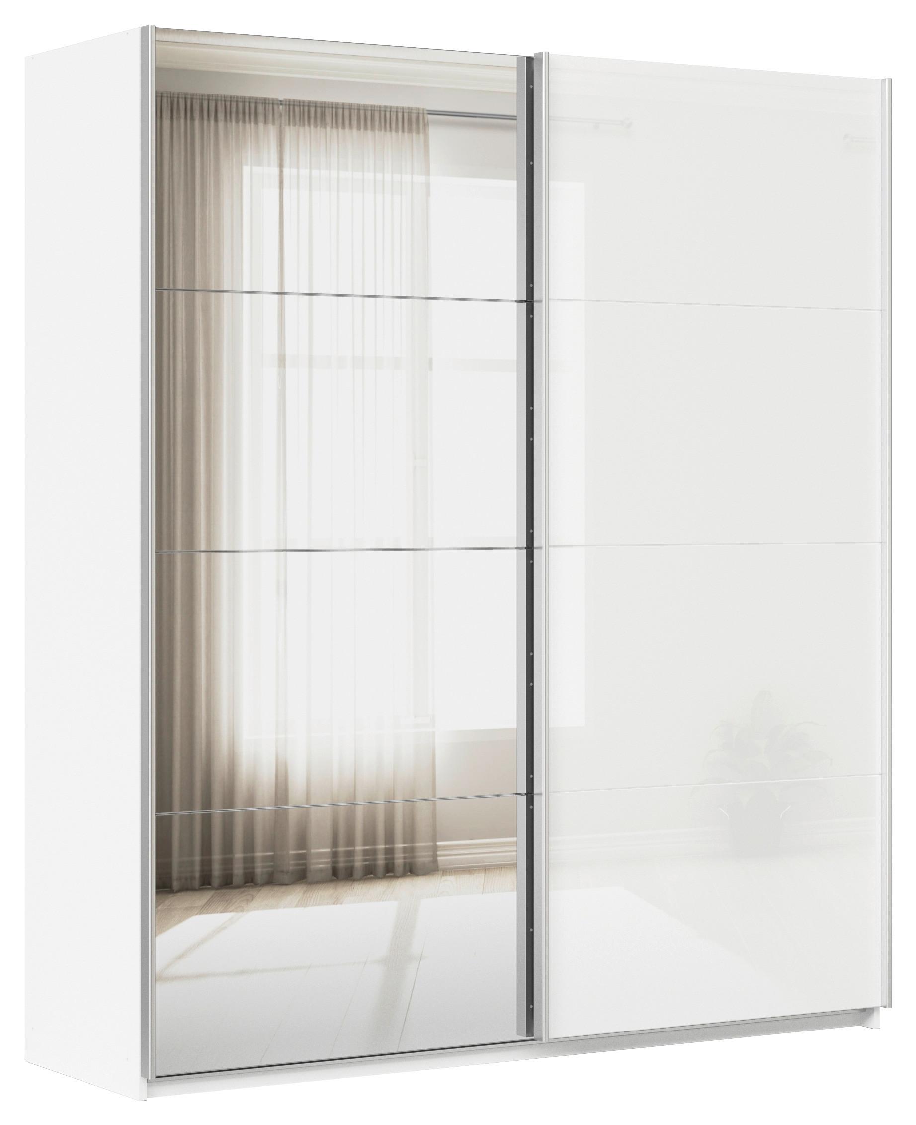 Schwebetürenschrank B: 181cm Feldkirch Weiß - Weiß Hochglanz/Silberfarben, MODERN, Glas/Holzwerkstoff (181/210/62cm)