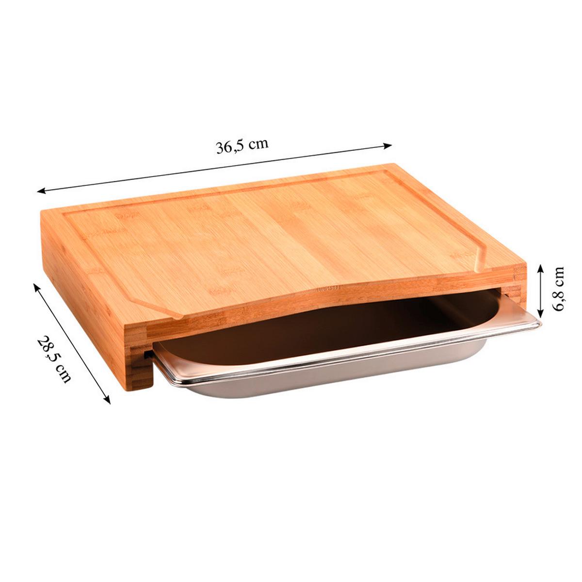 Schneidbrett Mit Auffangschale Bxhxt: 36,5x6,8x28,5 Cm - Hellbraun/Edelstahlfarben, Basics, Holz/Metall (36,5/6,8/28,5cm) - Kesper