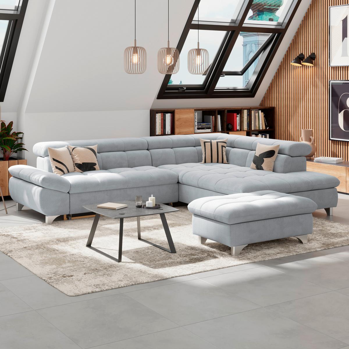 Hocker Gemini Grau, B: 108cm - Chromfarben/Grau, KONVENTIONELL, Textil (108/46/108cm)