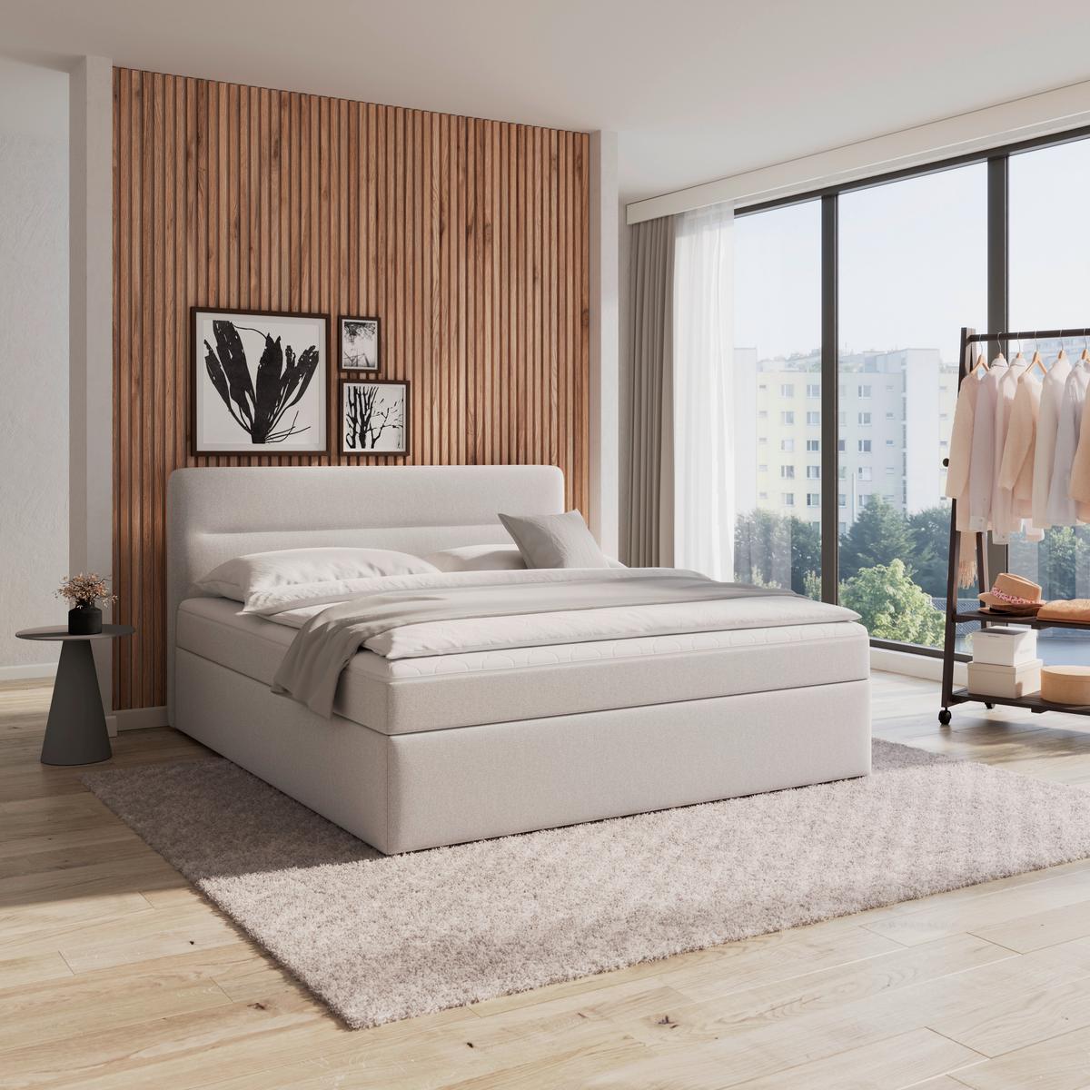 Boxspringová posteľ MARCO 180x200, svetlosivá - čierna/svetlosivá, Modern, drevo/textil (180/200cm) - Bessagi