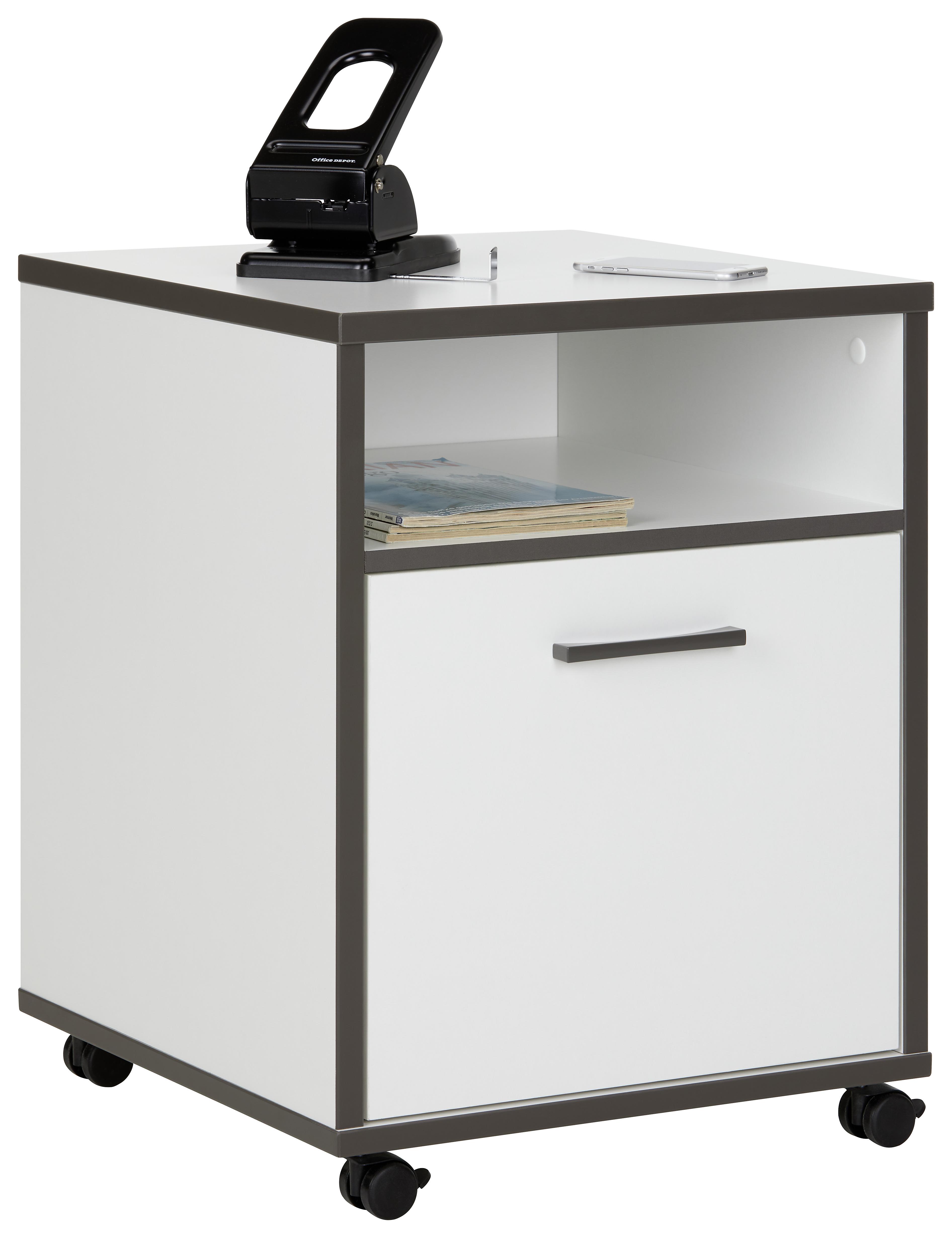 Kanc. Kontejner Na Kolečkách Keflavik -Exklusiv- - šedá/bílá, Moderní, kov/kompozitní dřevo (49,8/63,9/52,2cm) - Modern Living