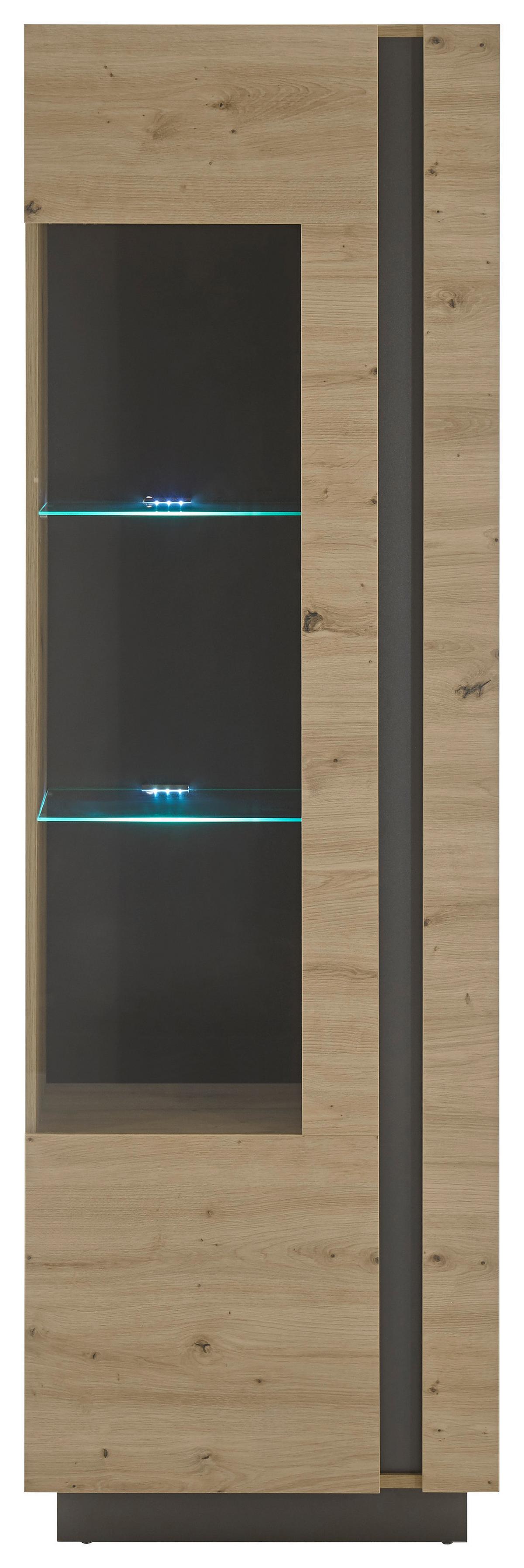 Vitrine Clair Grau/Eiche Dekor B: 60cm - Eiche Artisan/Grau, Design, Glas/Holzwerkstoff (60/194/40cm) - MID.YOU