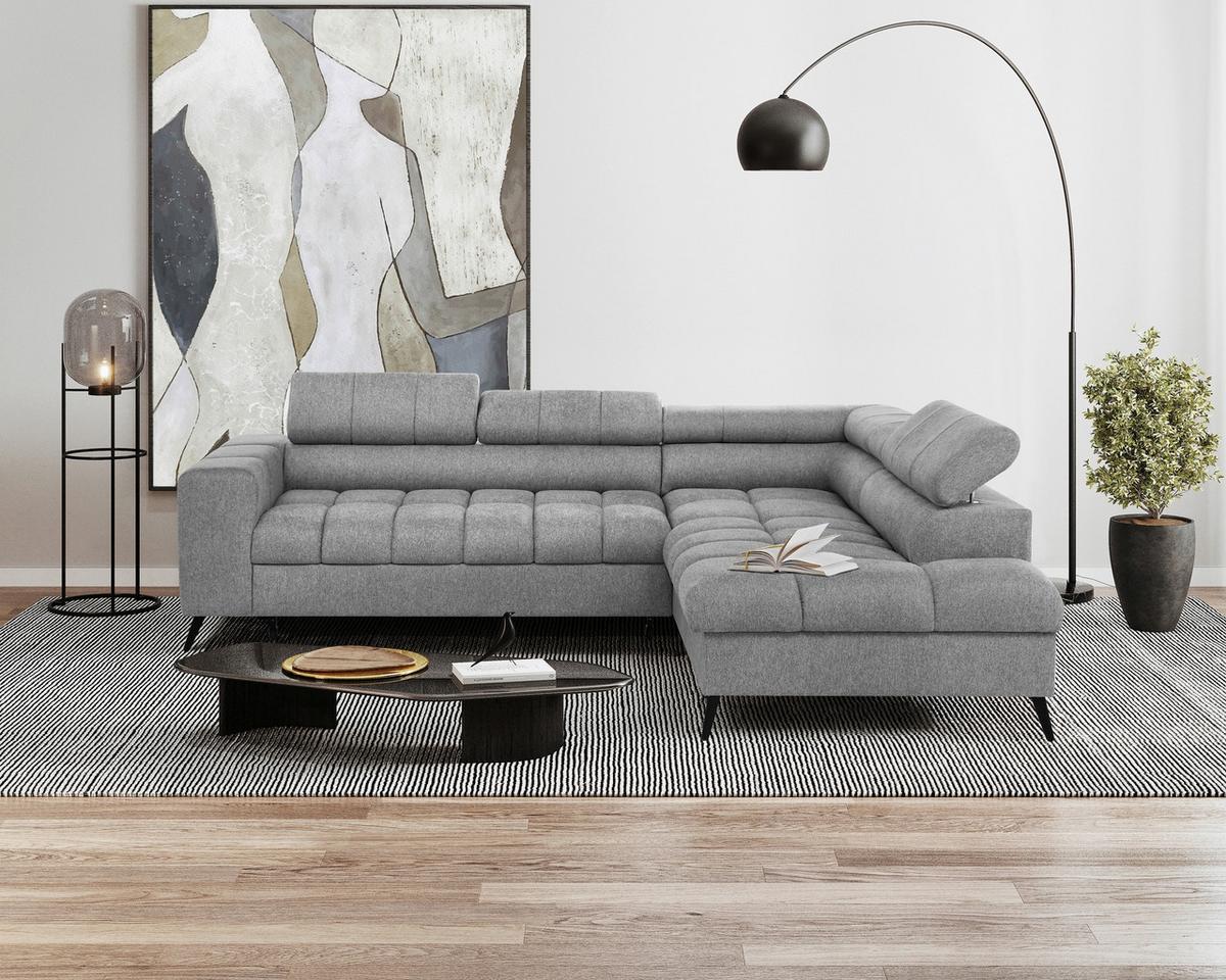 Sarokkanapé Vienna R Ecke - világosszürke/fekete, Trend, műanyag/textil (263/203cm)