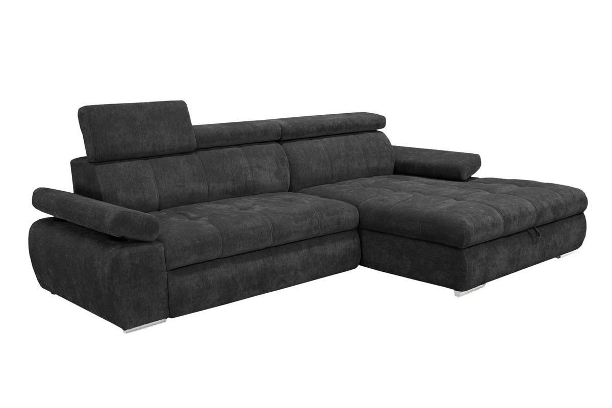 Rohová sedačka VEGAS, pravá, černá žinylka - černá/barvy stříbra, Design, dřevo/textil (294/173cm)