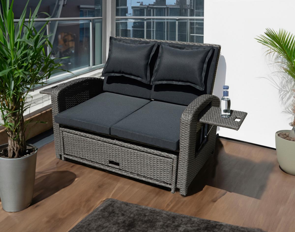 Loungesofa Nizza - Schwarz, Basics, Kunststoff/Textil - Gardenson