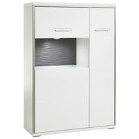 Highboard B: 94 Trento Grau/Silberfarben/Weiß - Weiß Hochglanz/Silberfarben, Design, Glas/Holzwerkstoff (94/137/38cm) - Livetastic