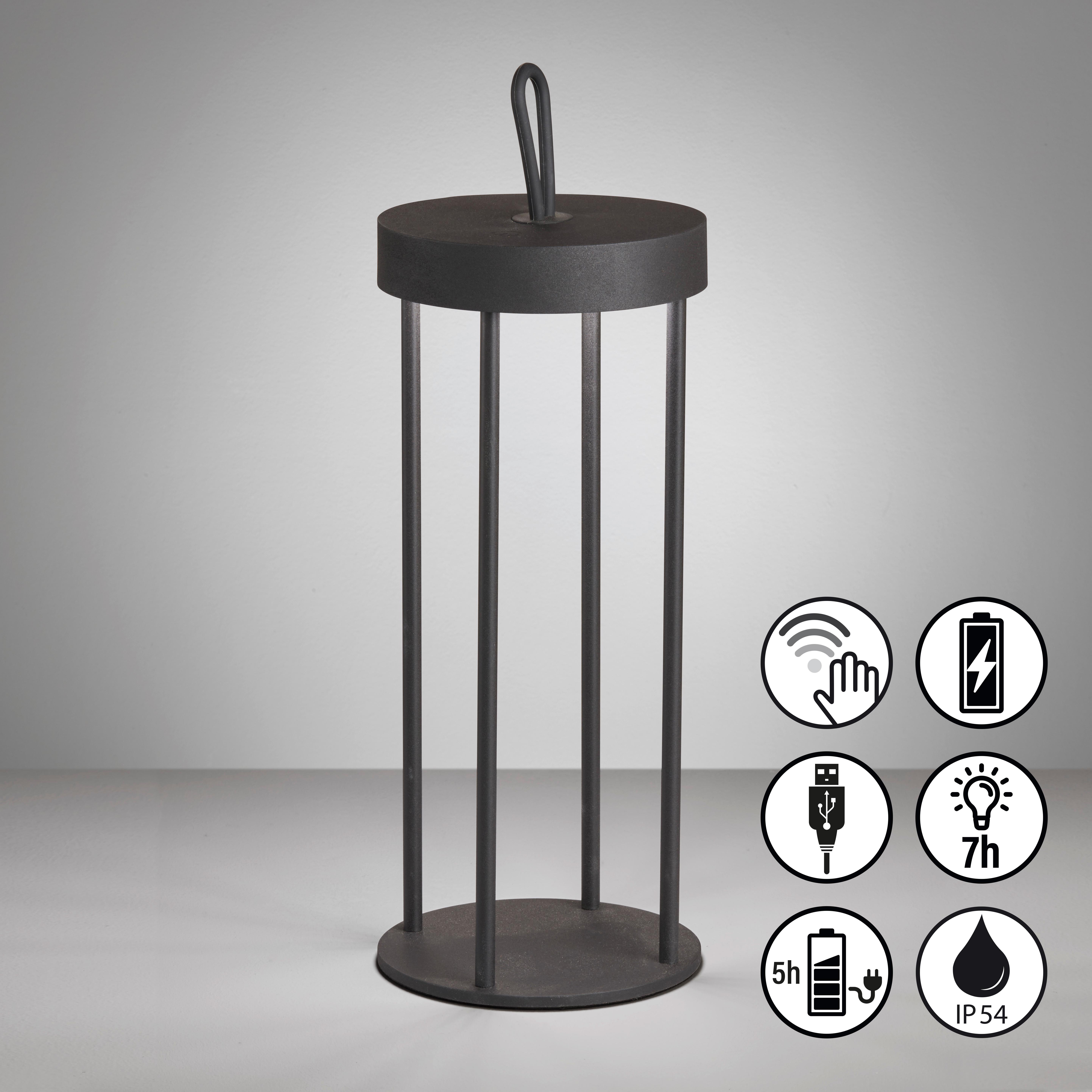 Akku-tischleuchte 850333 Kante - Schwarz, KONVENTIONELL, Metall (13/36cm) - Schöner Wohnen
