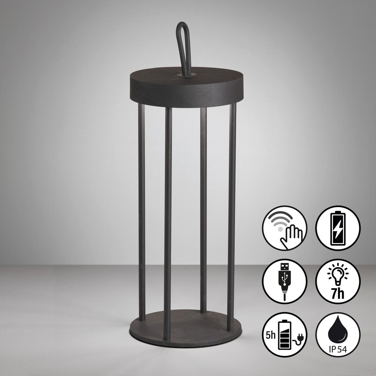 Akku-tischleuchte 850333 Kante - Schwarz, KONVENTIONELL, Metall (13/36cm) - Schöner Wohnen