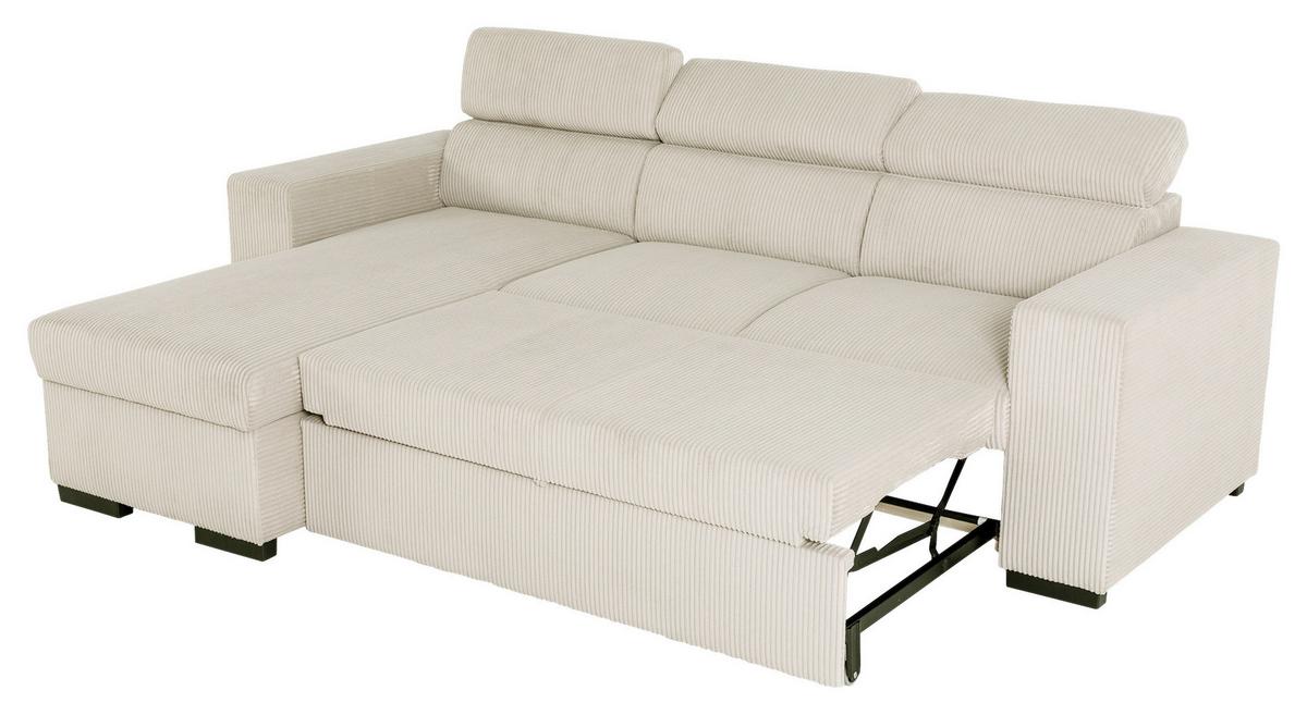 Eckschlafsofa mit Bettkasten Vicomte, creme, 237x167cm - Creme/Schwarz, KONVENTIONELL, Holz/Holzwerkstoff (237/167cm)