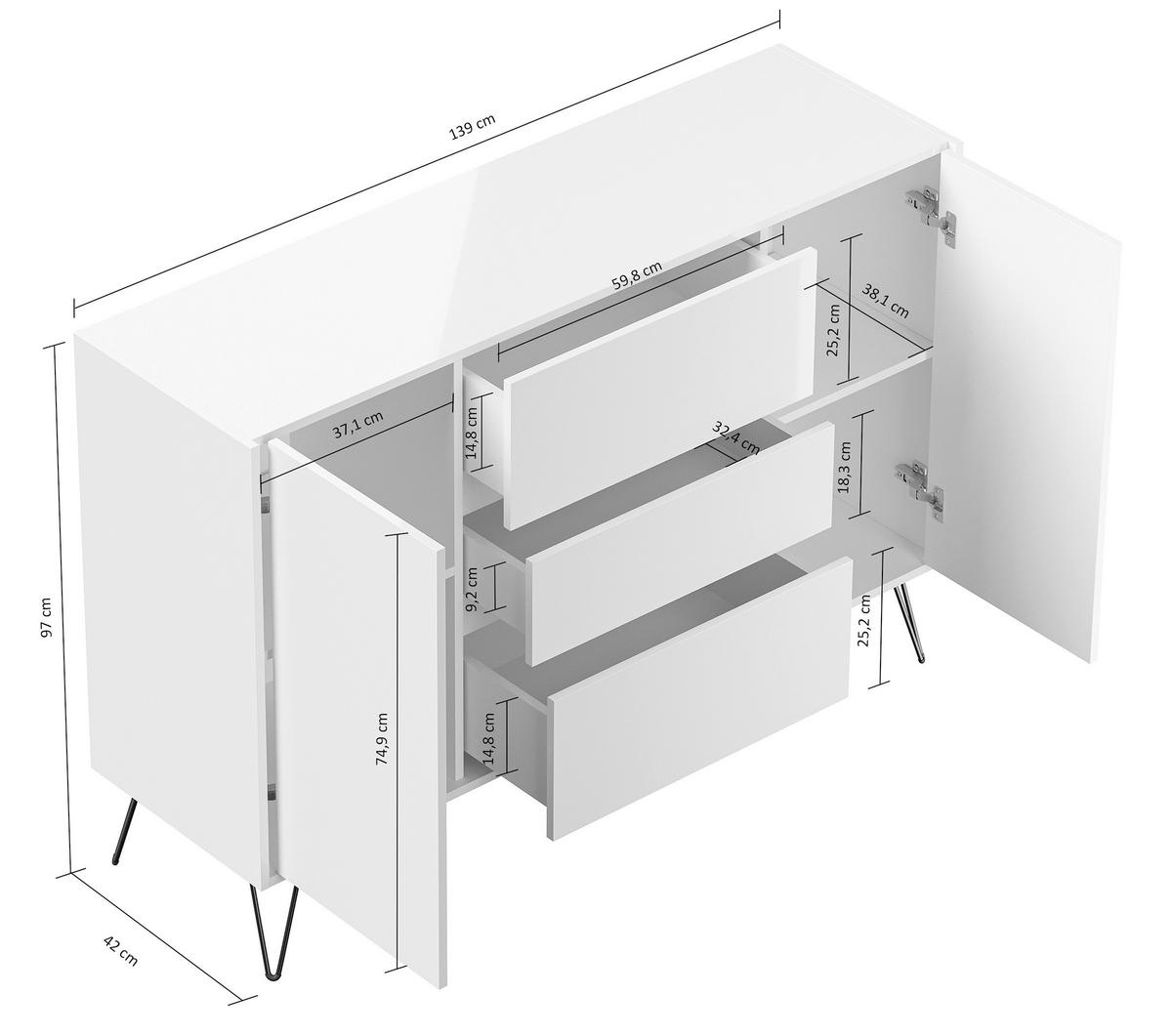 Sideboard Posseik Industrial Eichefarben/Graphitf. B:140 cm - Eichefarben/Schwarz, Design, Holzwerkstoff (140/93,6/42cm) - P & B