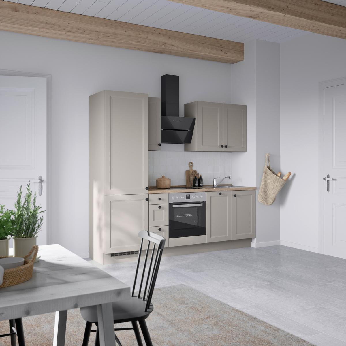 Kuchynská linka 240 cm, kamenná sivá supermatná - čierna/sivá, Modern, kov/kompozitné drevo (240cm) - Nobilia