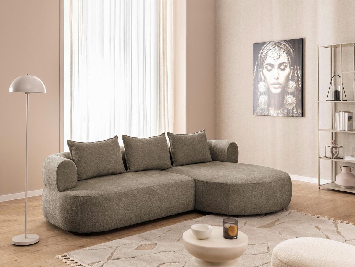 Ecksofa Ferro Braun S: 256x156 cm - Schwarz/Braun, Design, Textil (256/156cm) - Livetastic