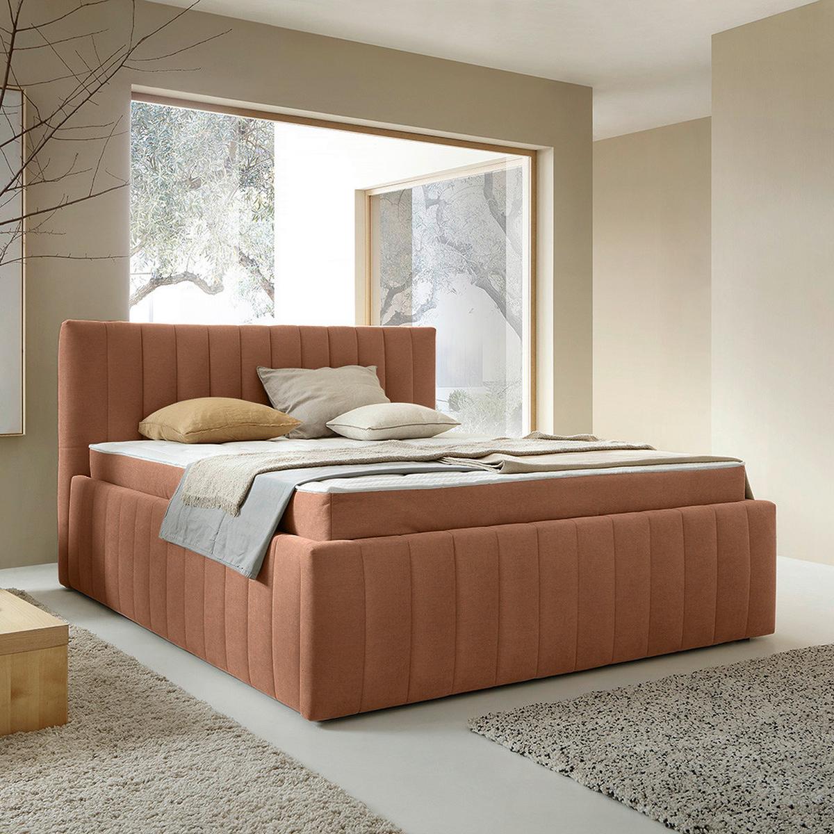 Čalúnená posteľ ORINOCO PL: 160/200 cm, hrdzavá - čierna/hrdzavá, Modern, kov/drevo (160/200cm) - Mömax