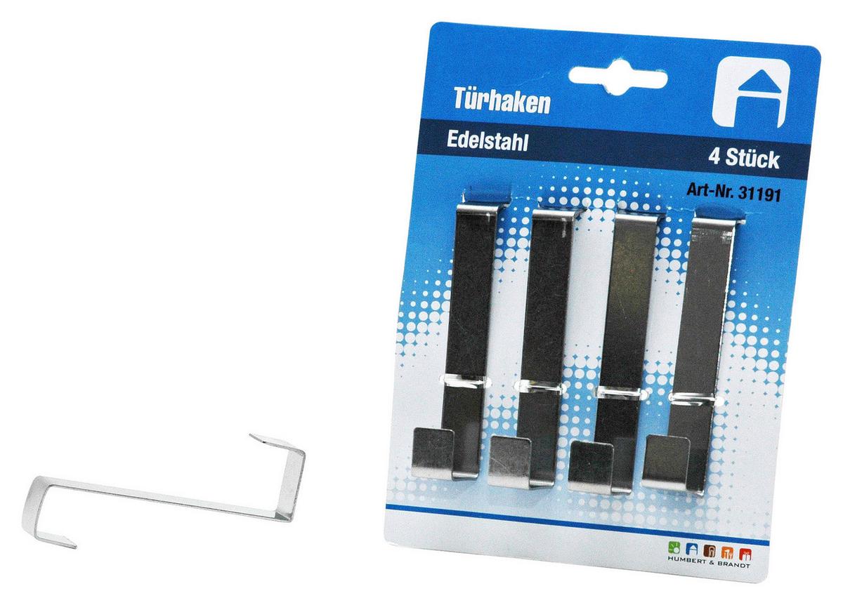 Türhaken Adalar zum Hängen An Türfalz Edelstahl 4 Stk. - Silberfarben, Metall (8cm)