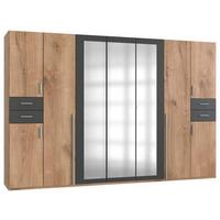 Drehtürenschrank Mit Spiegel + Laden B: 313 cm Vegas - Eichefarben/Graphitfarben, Basics, Holzwerkstoff (313/208/58cm) - MID.YOU