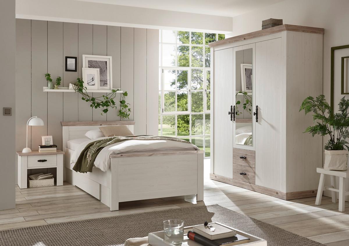 Kleiderschrank Florenz Pinie Weiß Dekor, B: 169cm - Hellbraun/Pinienfarben, Design, Holzwerkstoff (169/201/60cm) - MID.YOU