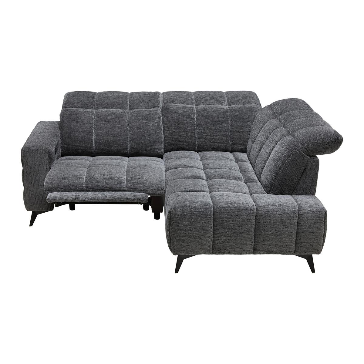 Rohová sedačka PARIS, pravá, tmavě šedá, el.relax.funkce - černá/tmavě šedá, Konvenční, kov/dřevo (215/182cm) - Mömax