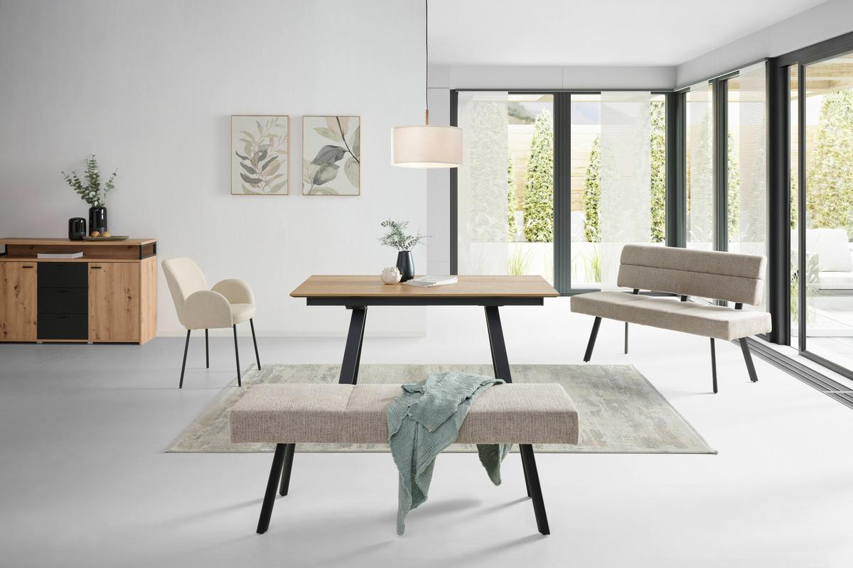 Sitzbank Paros mit Lehne Beige, B: 140 cm - Beige/Schwarz, KONVENTIONELL, Textil/Metall (140/88/62cm) - MID.YOU