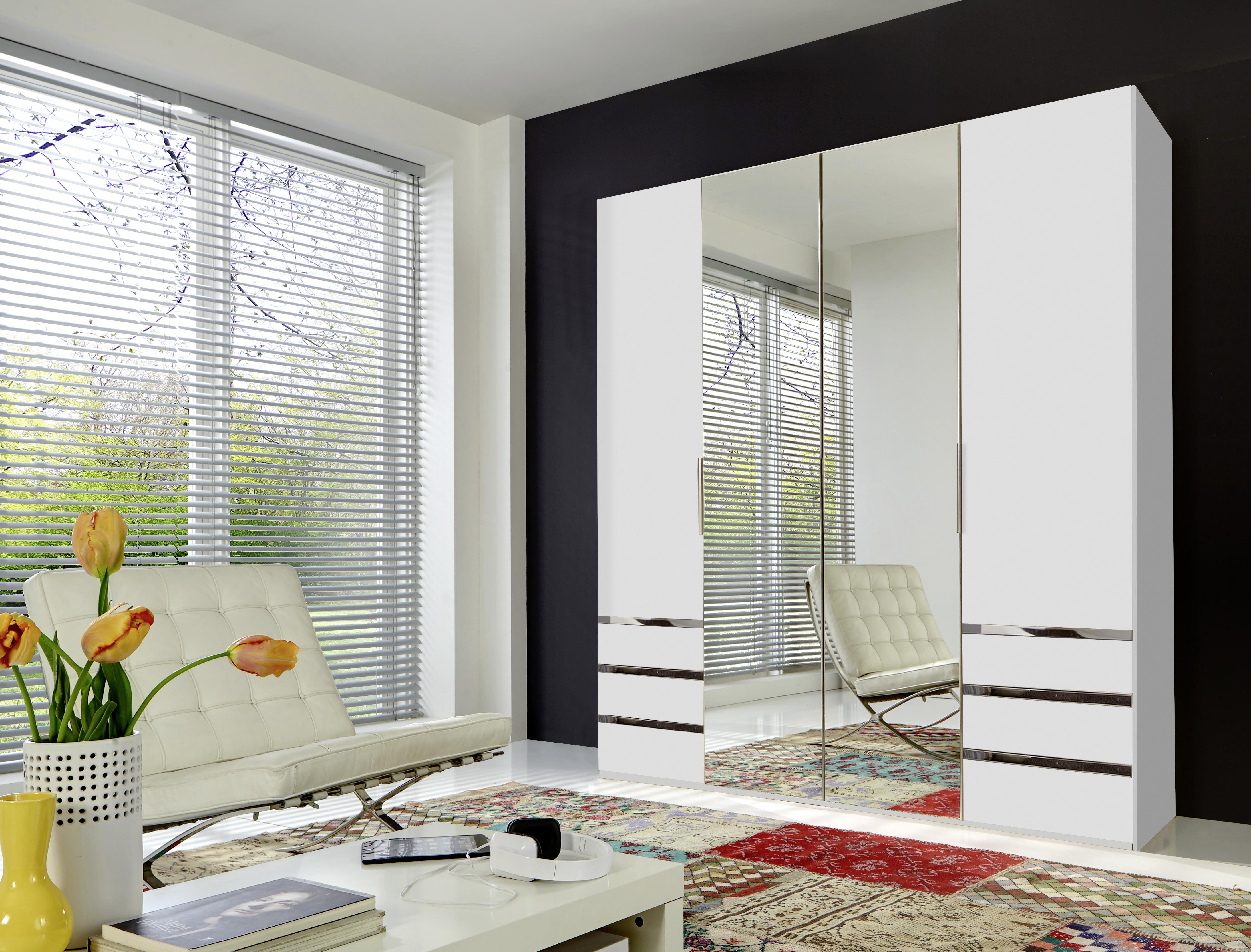 Drehtürenschrank Mit Spiegel 200cm Level 36a, Weiß Dekor - Silberfarben/Weiß, MODERN, Glas/Holzwerkstoff (200/216/58cm) - MID.YOU
