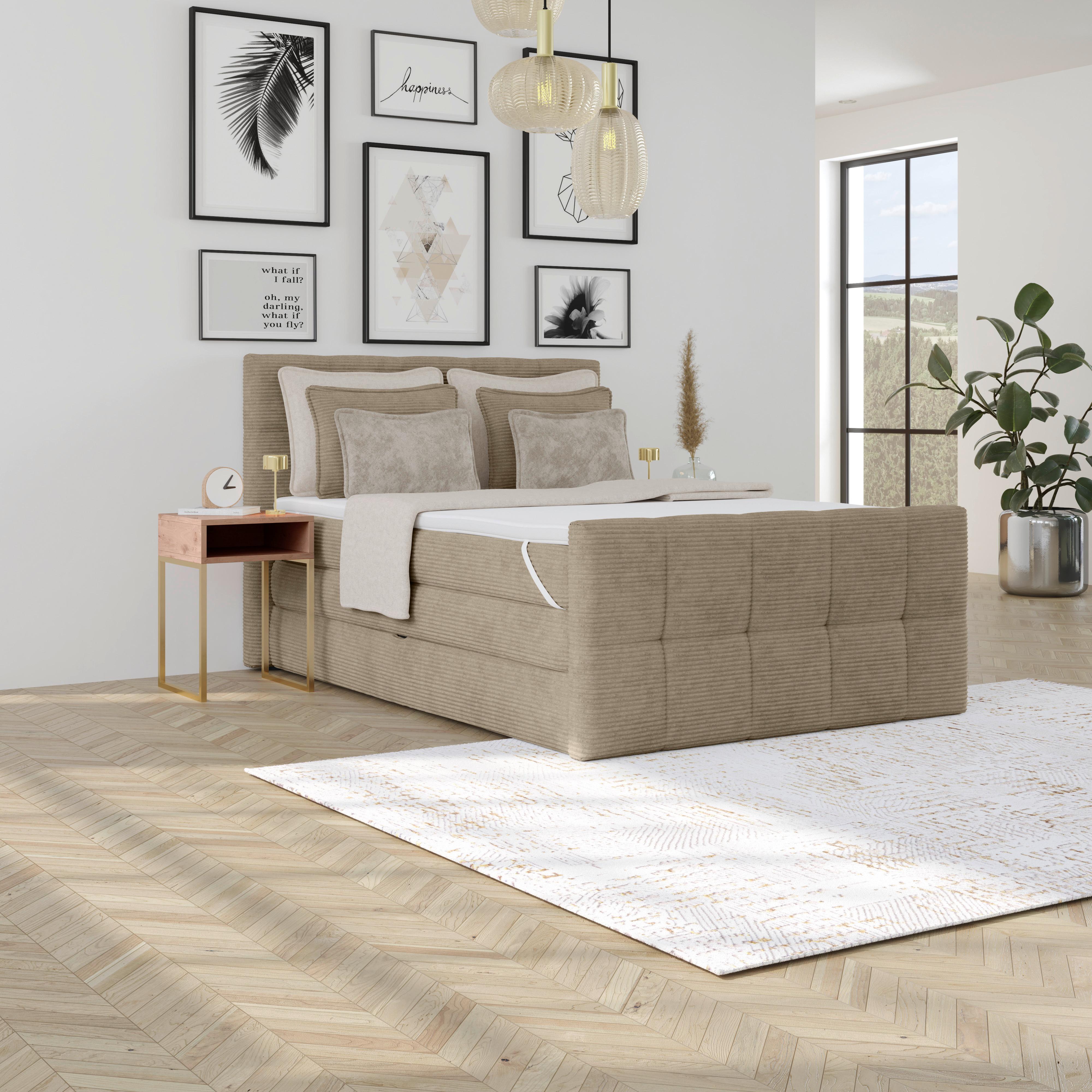 Boxspringbett mit Topper und Bettkasten 140x200 Medino - Schlammfarben, KONVENTIONELL, Holz/Holzwerkstoff (140/200cm)