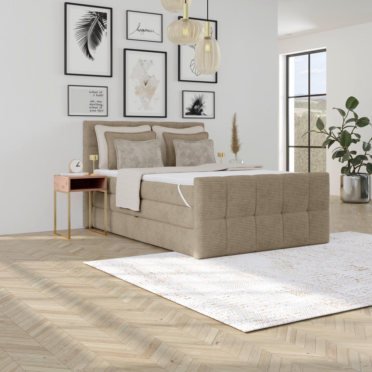Boxspringbett mit Topper und Bettkasten 140x200 Medino - Schlammfarben, KONVENTIONELL, Holz/Holzwerkstoff (140/200cm)