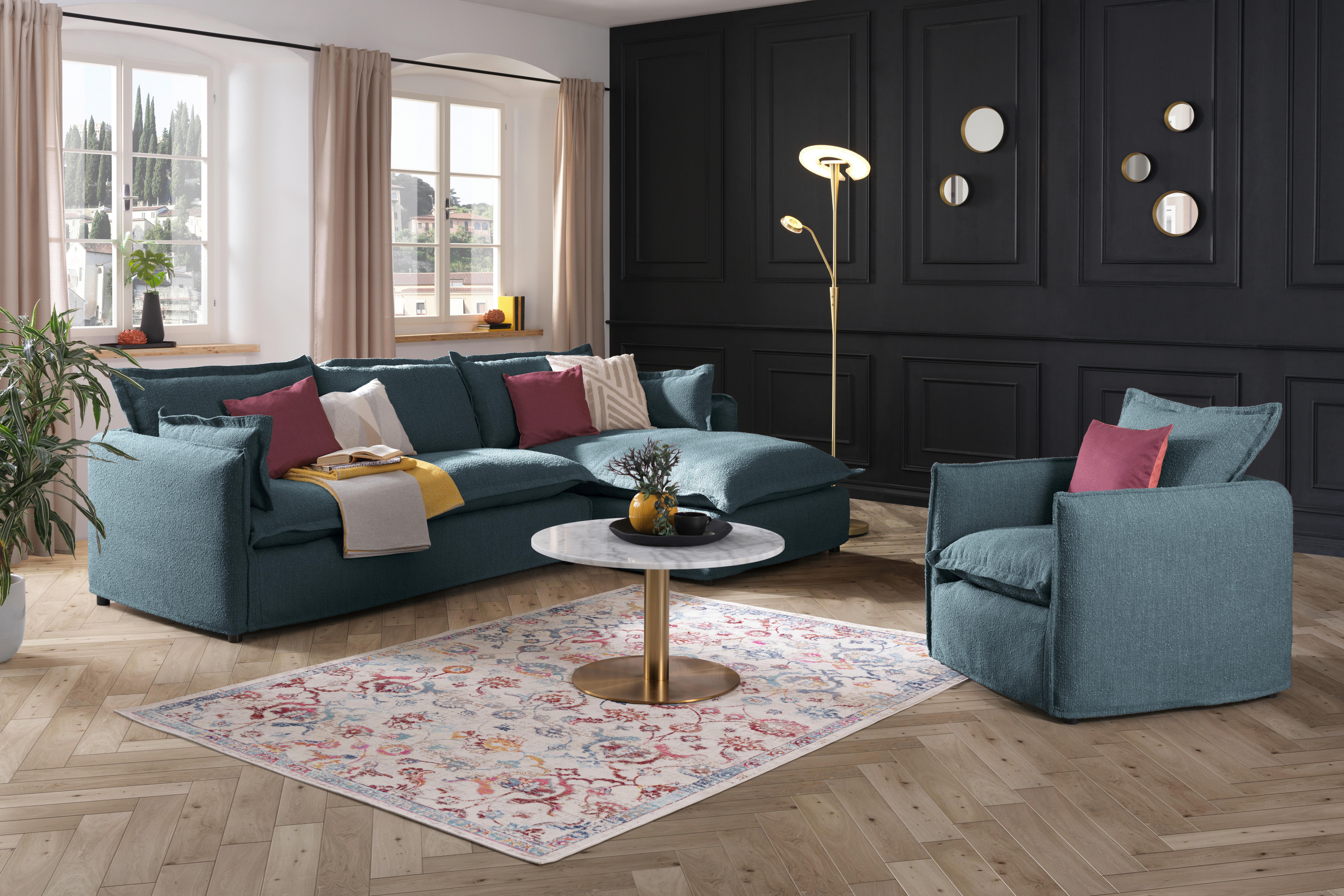 Ecksofa Toscana - Blau/Schwarz, Trend, Textil (295/165cm) - Livetastic