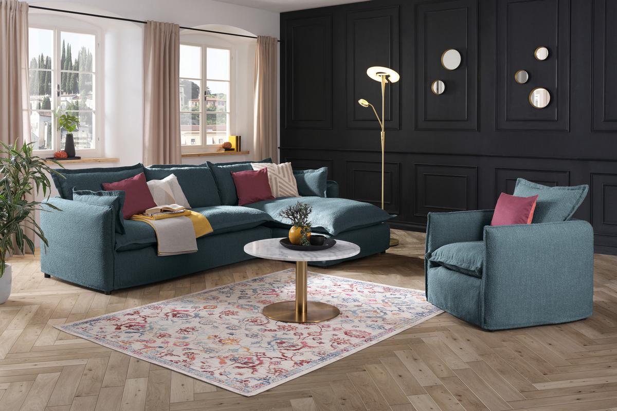 Ecksofa Toscana - Blau/Schwarz, Trend, Textil (295/165cm) - Livetastic