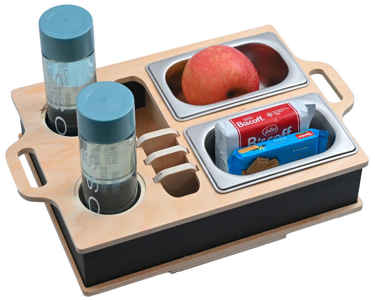 Servírovací tác na pohovku pre 2 nápoje a pochutiny - černá/barvy stříbra, Moderní, kov/dřevo (42,2/27/11,5cm) - Mömax