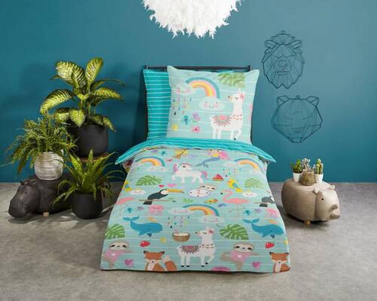 Kinderbettwäsche Festen Blau Türkis 135x200 cm - Türkis/Blau, Design, Textil (135/200cm)