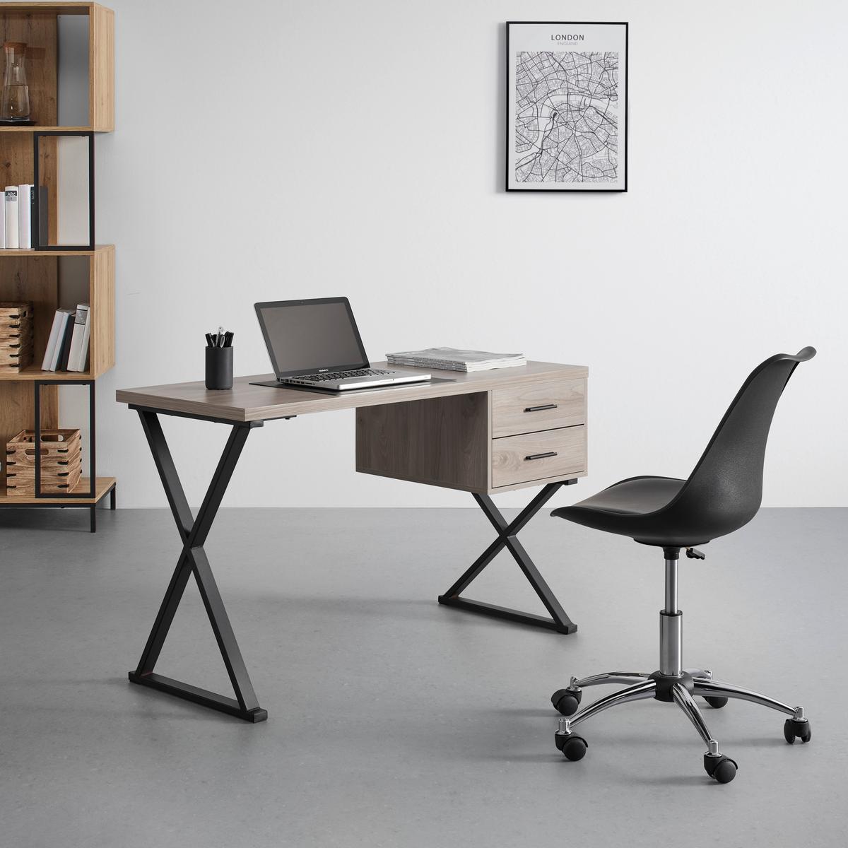 Psací stůl JULE dekor jasan - černá/barvy jasanu, Moderní, kov (120/50/76cm) - Bessagi Home