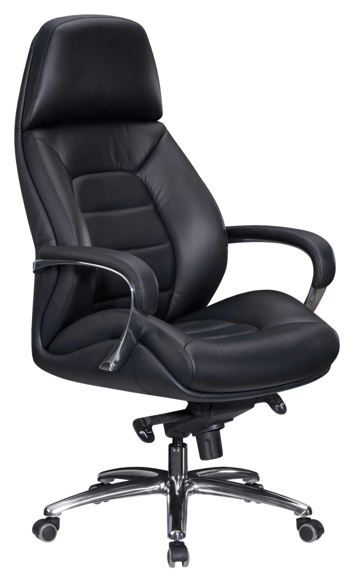 Chefsessel Amstyle Mit Armstützen Schwarz Bis 120 Kg - Alufarben/Schwarz, MODERN, Leder/Kunststoff (67/140/67cm) - MID.YOU