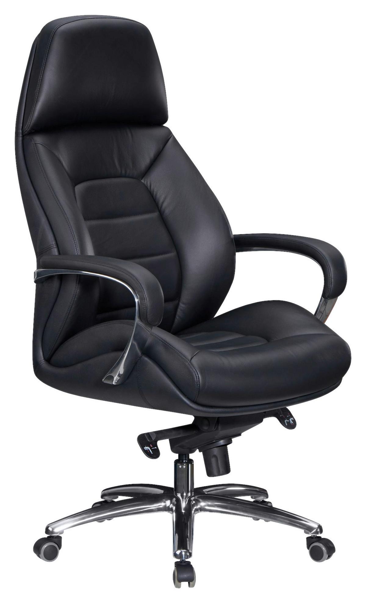 Chefsessel Amstyle Mit Armstützen Schwarz Bis 120 Kg - Alufarben/Schwarz, MODERN, Leder/Kunststoff (67/140/67cm) - MID.YOU