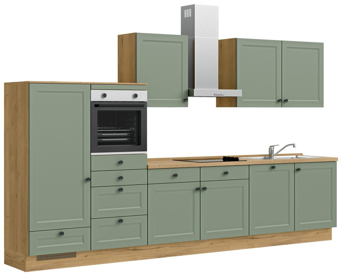 Kuchynská linka 360 cm, rákosová/ dub sierra - čierna/zelená, Modern, kov/kompozitné drevo (360cm) - Nobilia