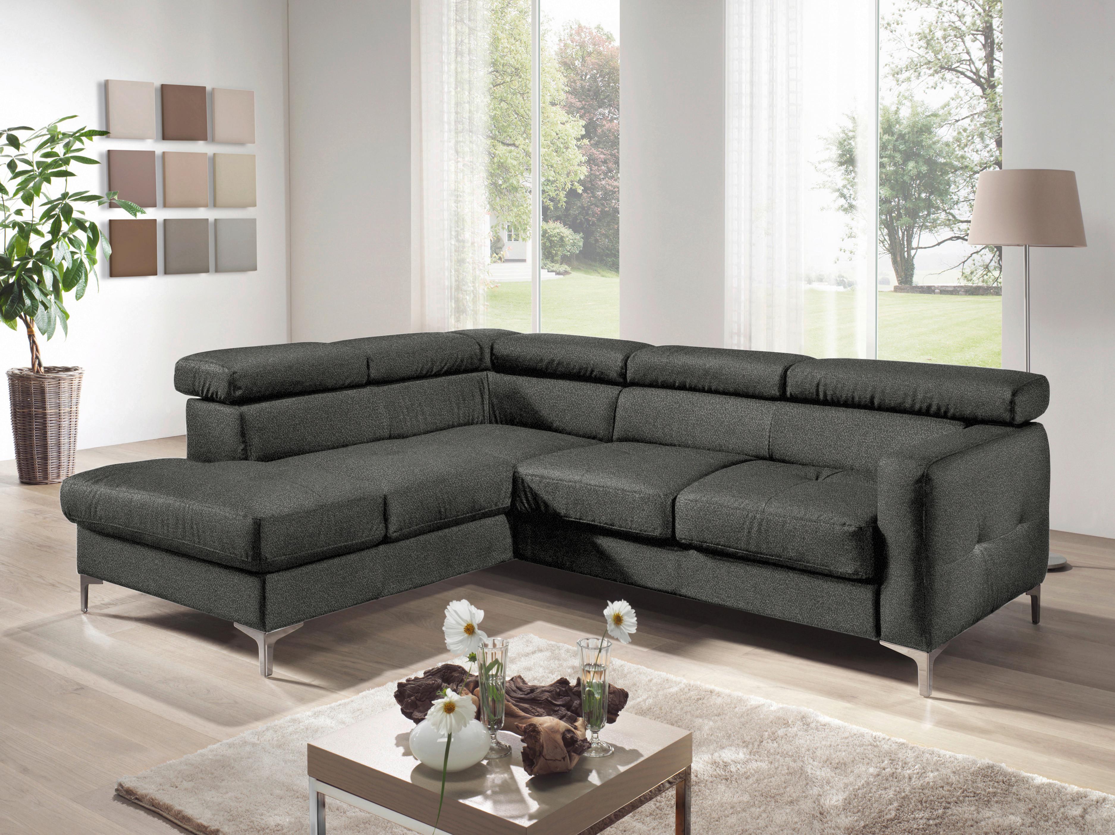 Ecksofa Sammy Anthrazit - Chromfarben/Anthrazit, Design, Textil (207/242cm) - Livetastic
