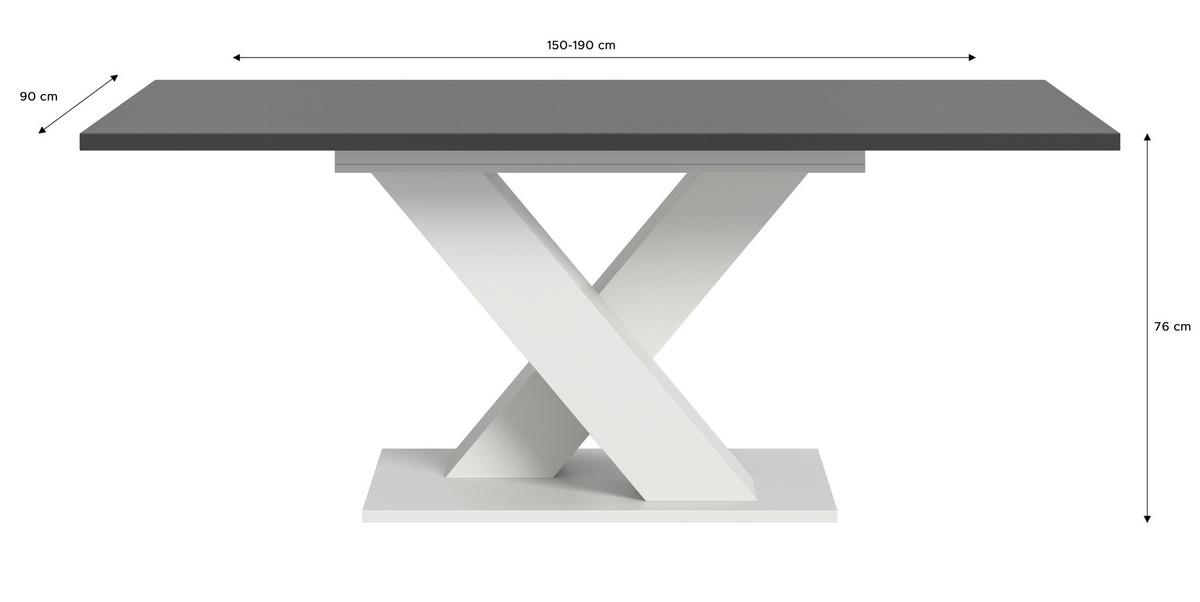 Ausziehtisch Marlon 150 Az Grau/Weiß,auf 190 cm Ausziehb. - Dunkelgrau/Weiß, KONVENTIONELL, Holzwerkstoff (150-190/90/76cm) - MID.YOU