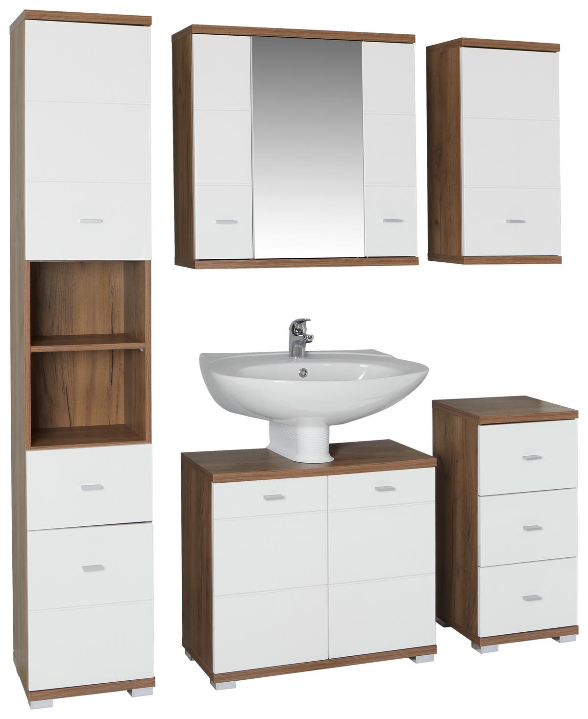Badezimmer Bari B: 140,5cm, Eiche Dekor - Eichefarben/Weiß, KONVENTIONELL, Holzwerkstoff (140,5/190/32cm)