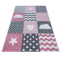 Kinderteppich Herz Grau/Weiß/Pink Kids 120x170 cm - Pink/Weiß, Trend, Textil (120/170cm) - Ayyildiz 