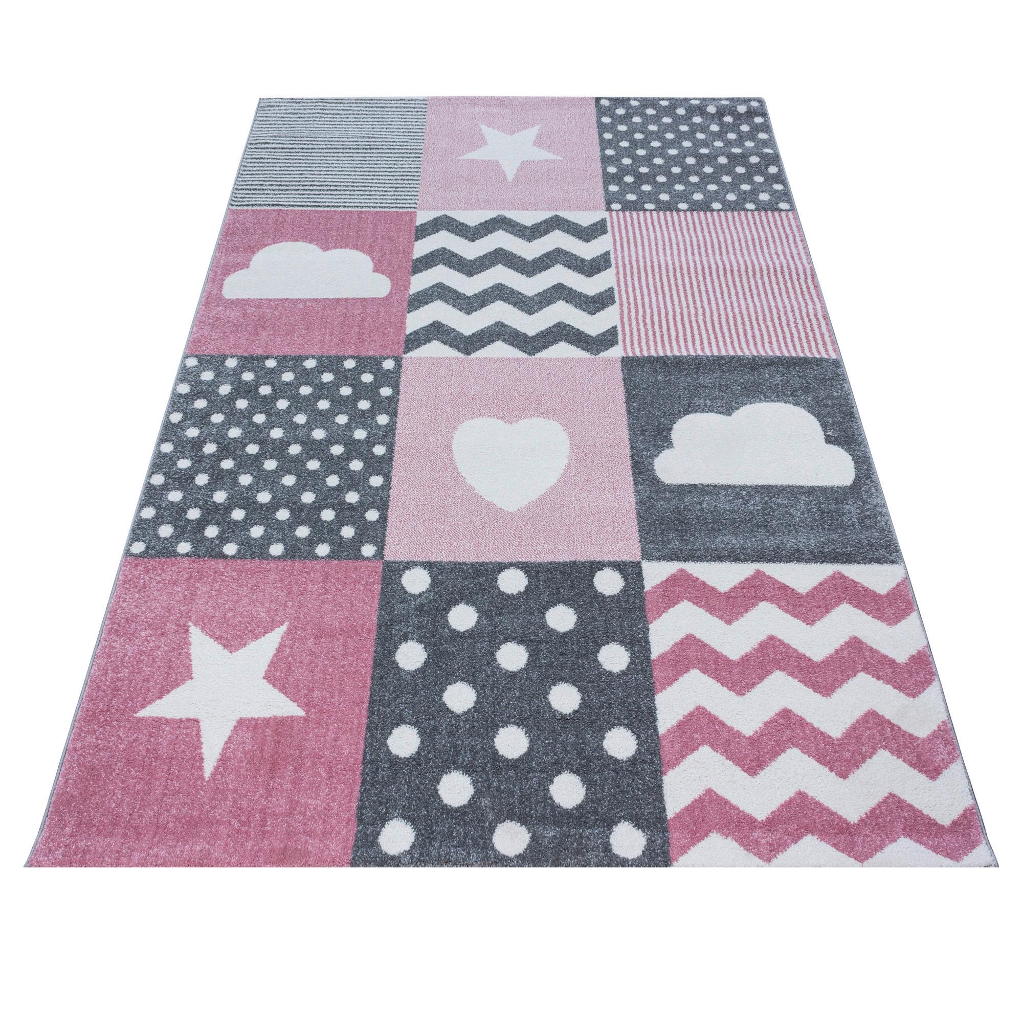Kinderteppich Herz Grau/Weiß/Pink Kids 120x170 cm