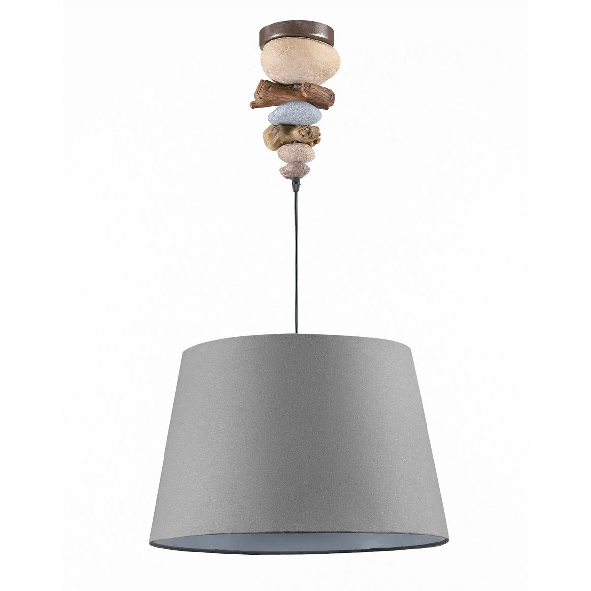 Hängeleuchte 4897/s - Blaugrau, Natur, Textil/Stein (45/90cm)