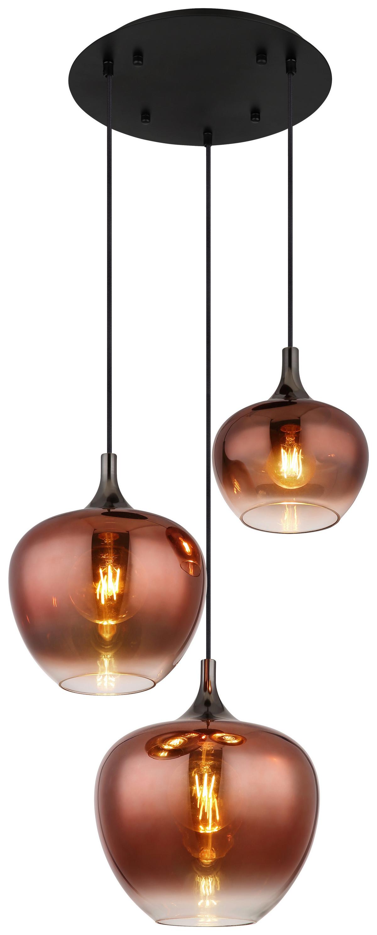 Hängeleuchte 15548hg - Schwarz/Kupferfarben, Design, Glas/Metall (24/120cm) - Globo