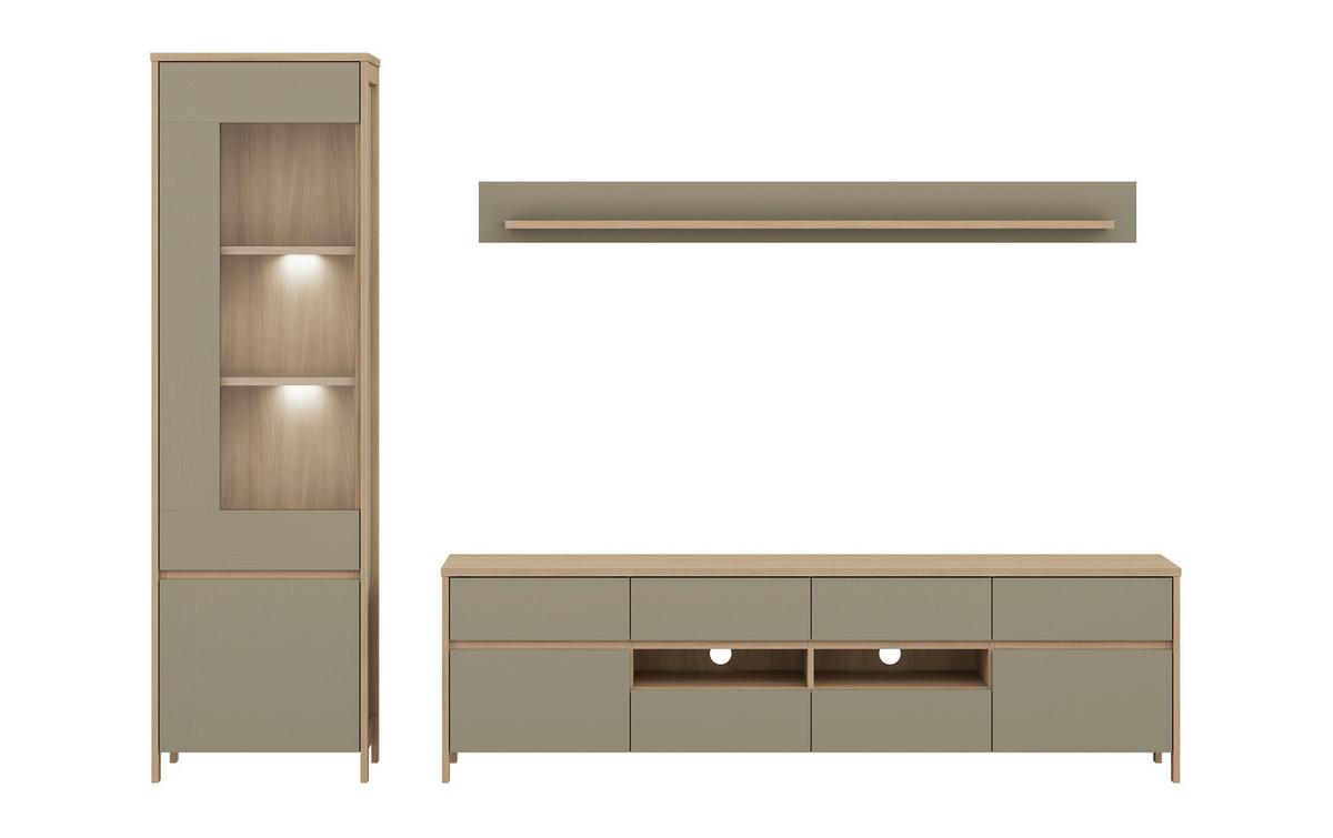 Wohnwand Stranda Eukalyptusholzfarben B: 266cm - Eichefarben/Eukalyptusholzfarben, Design, Holzwerkstoff (266/195/39cm) - MID.YOU
