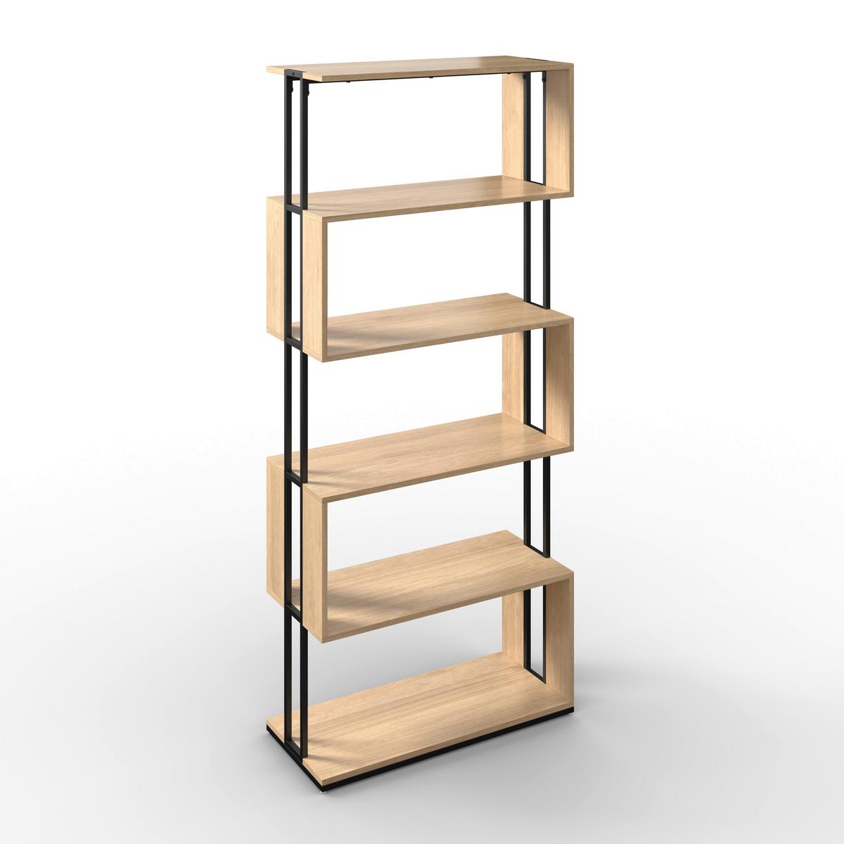 REGÁL FINN - černá/barvy dubu, Moderní, kov/kompozitní dřevo (80/185/35cm) - Bessagi Home