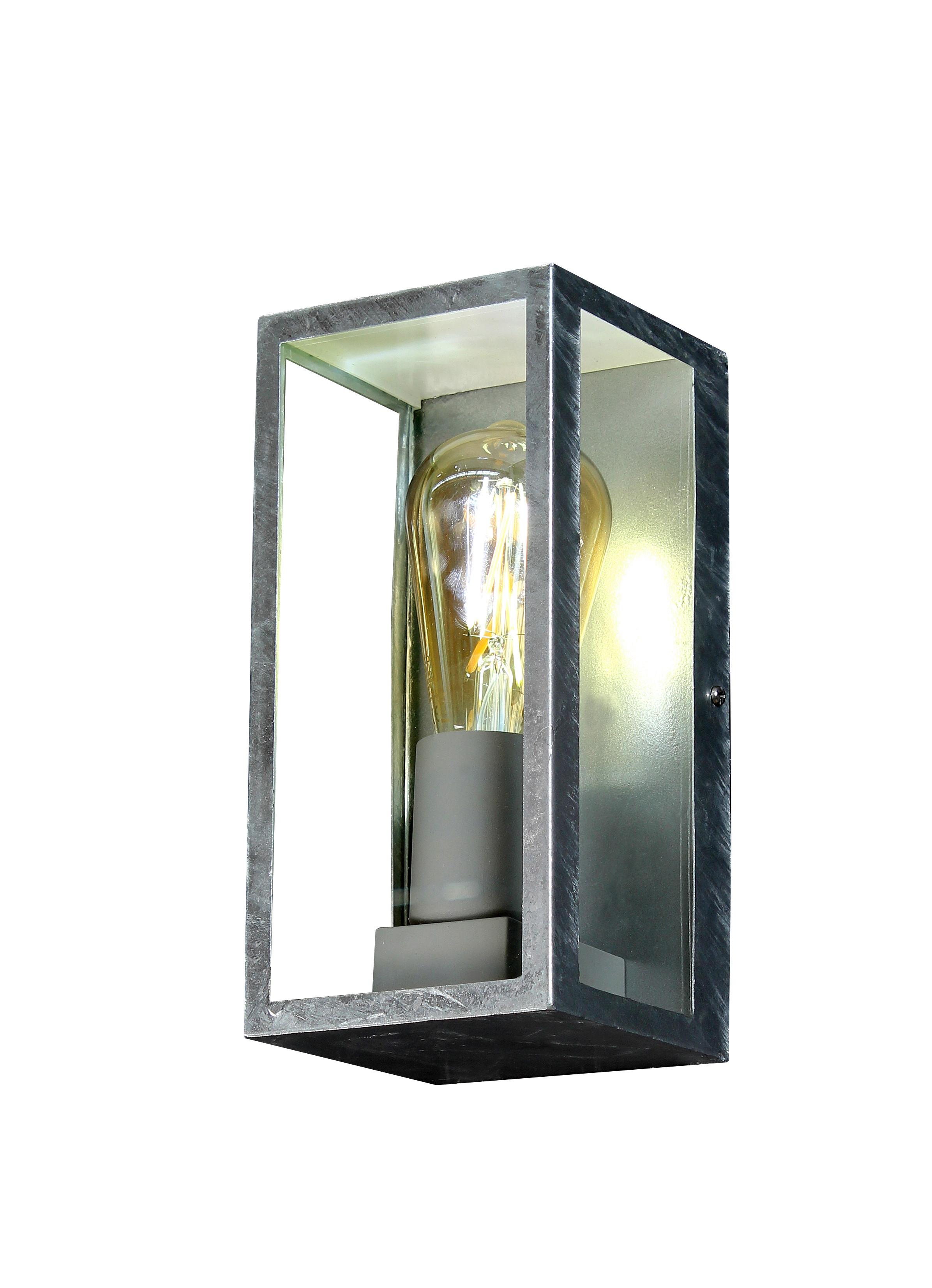 Außenwandleuchte Karo 60w Glas, Wandmontage - Klar/Zinkfarben, Basics, Glas/Metall (23,6/11/11cm)