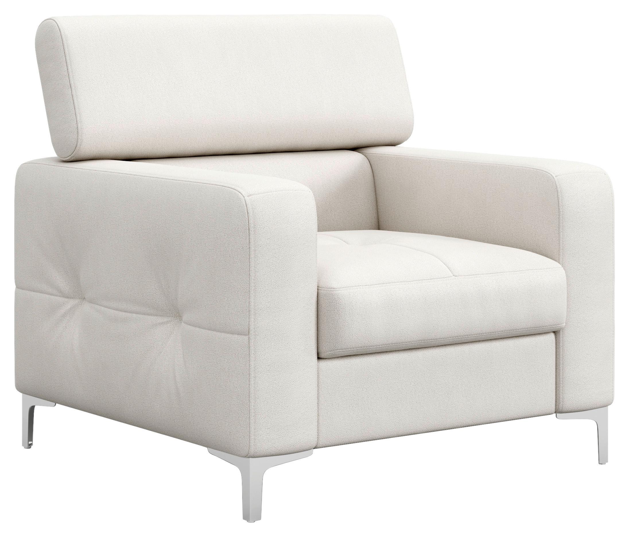 Polstersessel Sammy Hellgrau Leder - Chromfarben/Weiß, Design, Leder (99/78-92/106cm) - Livetastic