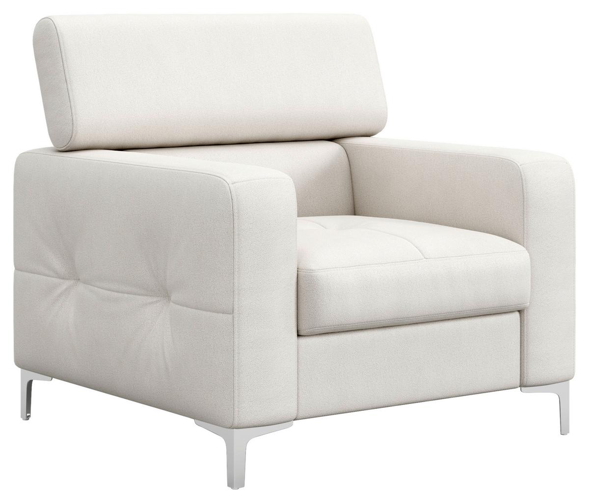 Polstersessel Sammy Hellgrau Leder - Chromfarben/Weiß, Design, Leder (99/78-92/106cm) - Livetastic