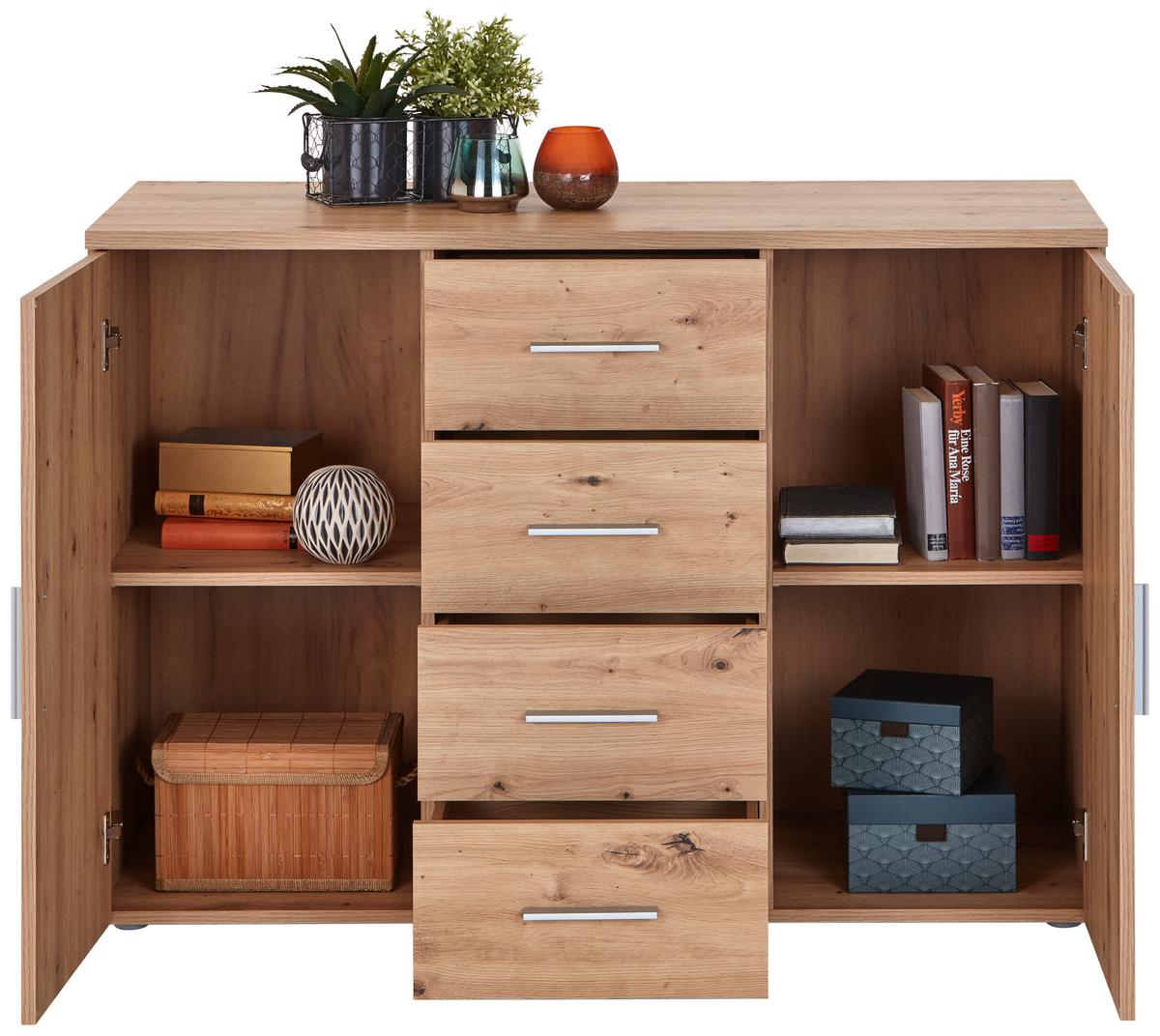 Kommode B 120cm Trio New, Eiche Dekor - Eichefarben/Grau, MODERN, Holzwerkstoff (120/86/50cm)