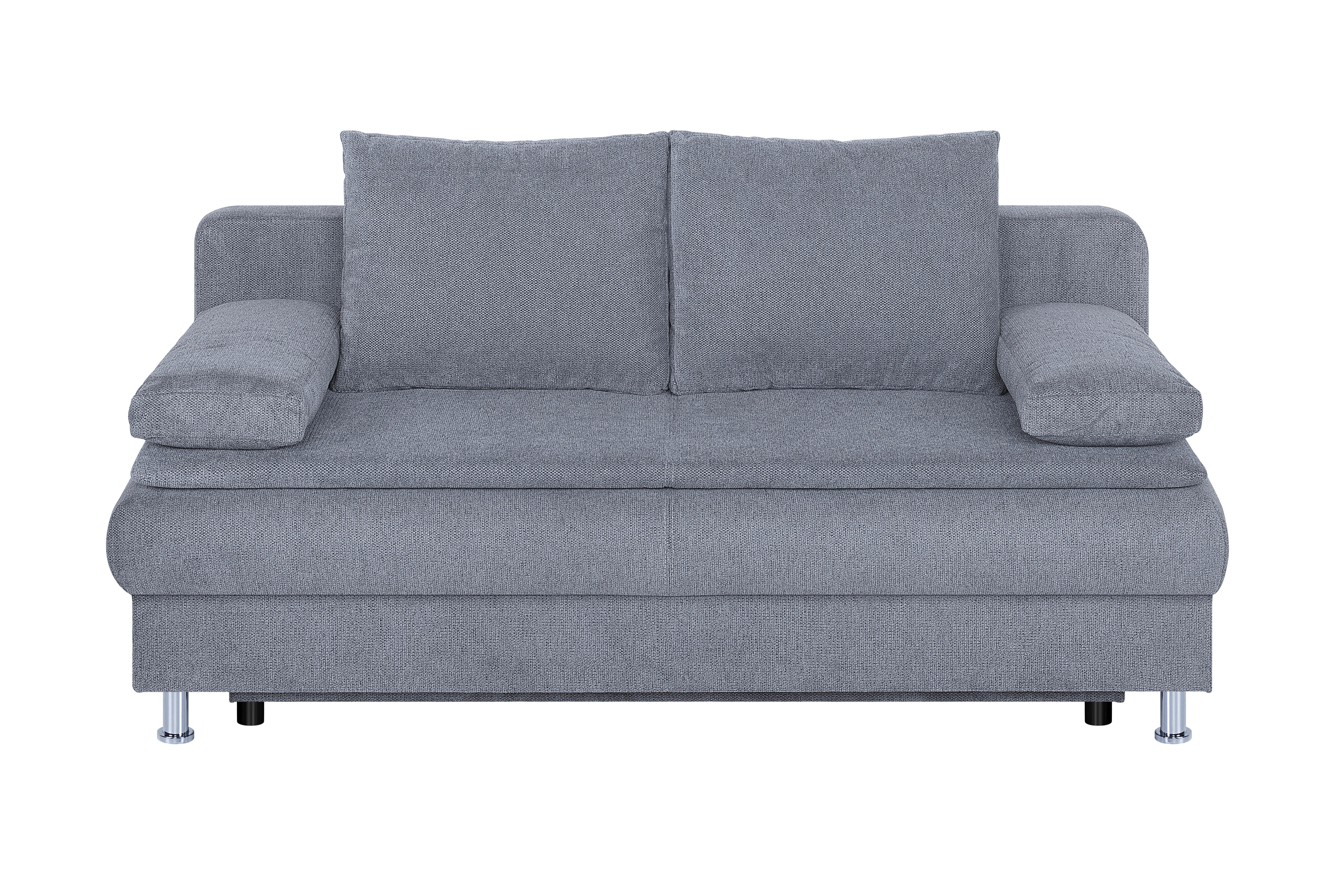 2-Sitzer-Sofa mit Schlaffunktion Ken Grau - Chromfarben/Schwarz, Design, Holzwerkstoff/Textil (200/92/90cm) - P & B